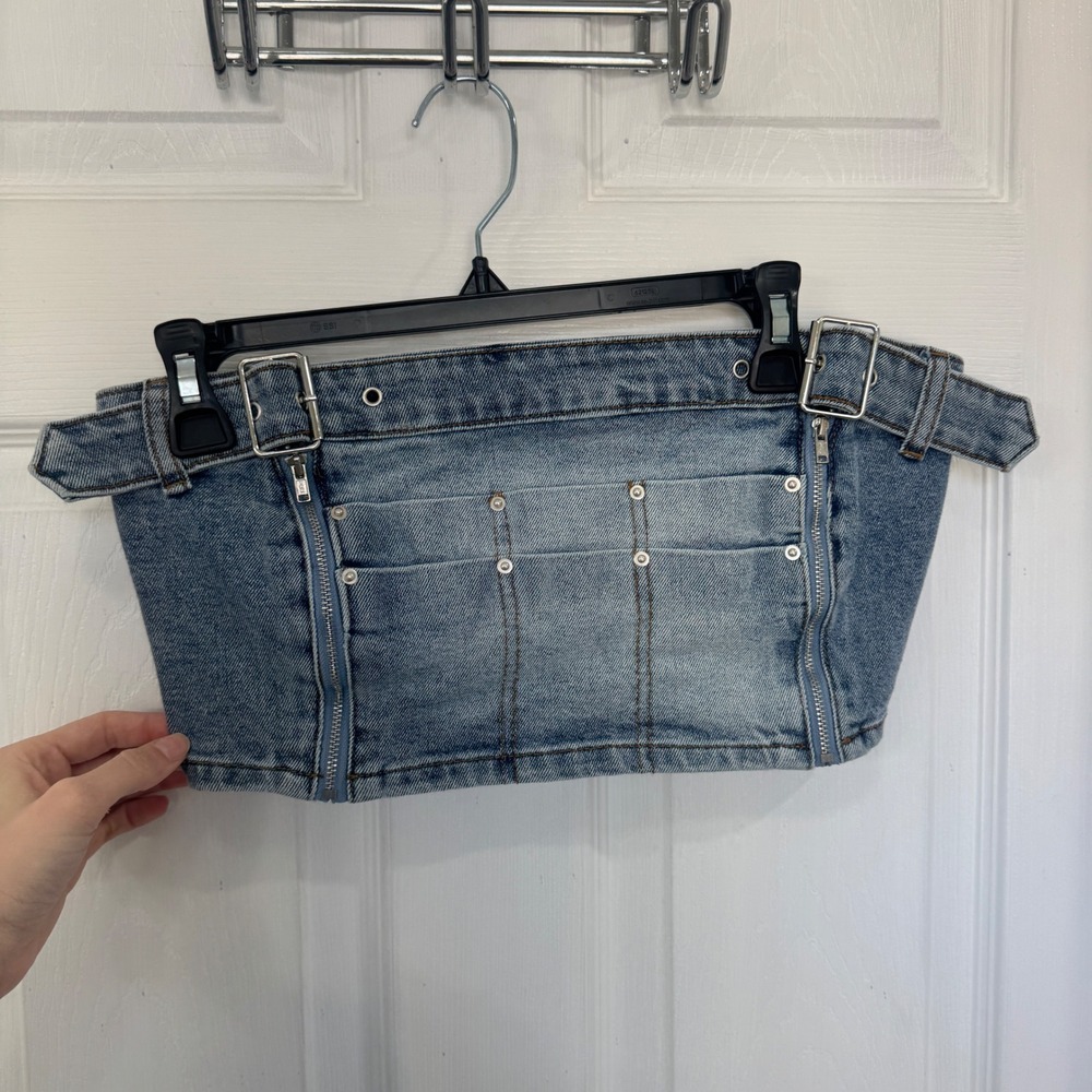 Akira Y2K 2000s Style Denim Buckle Tube‎ Top Womens Size Medium